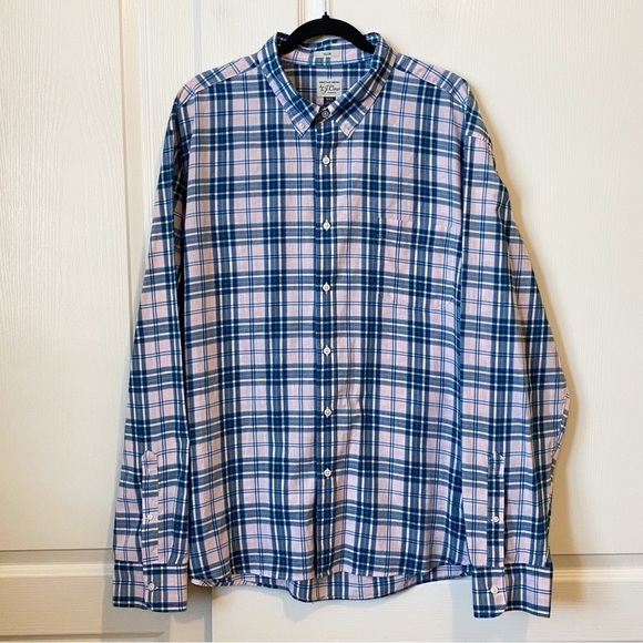 J. Crew Secret Wash Heather Poplin Slim Shirt Long Sleeve Plaid Pink Blue XXL - Picture 8 of 8